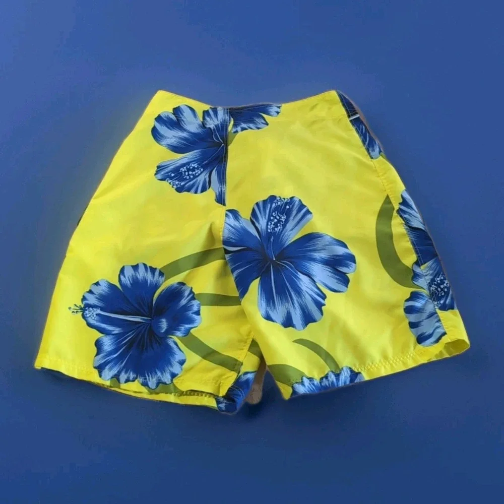 Mens Ingear Swim Yellow Floral  Blue Swim Shorts Trunks New XL Youth Small Men's